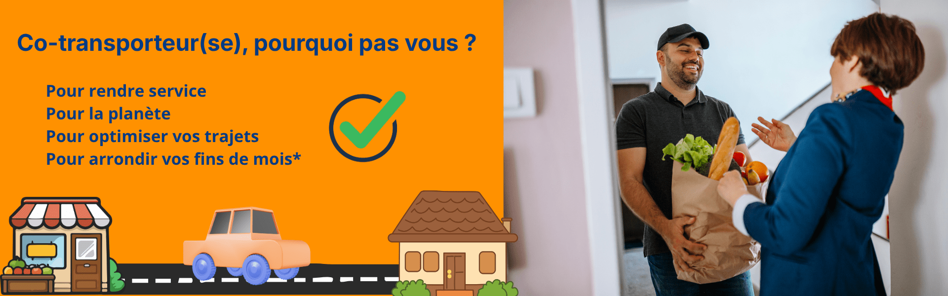 "Rejoignez la communauté Hop Courses et profitez de vos déplacements quotidiens pour arrondir vos fins de mois tout en rendant service."